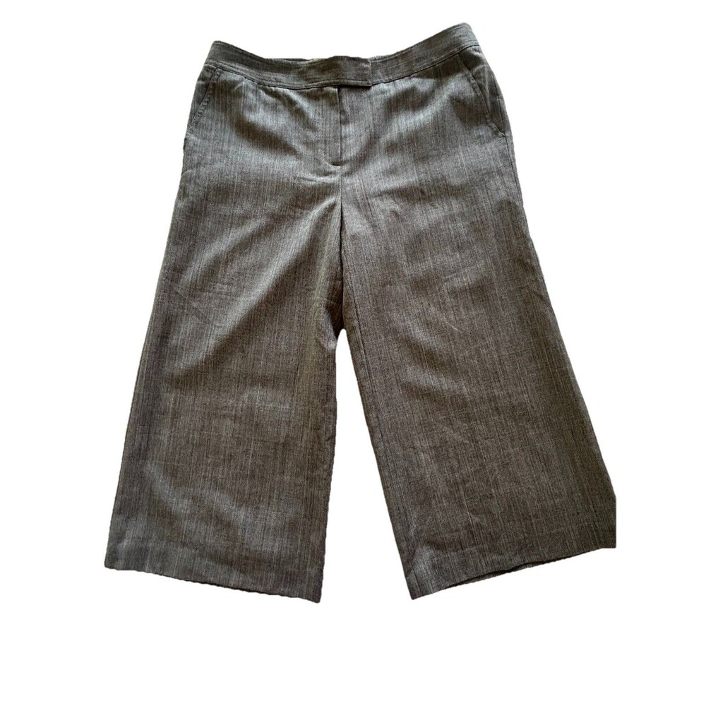 Lafayette 148 New York 100% Wool  Brown Plaid Wide Leg Crop Culotte Pants Size 6